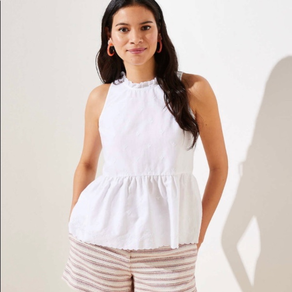 Petite Embroidered Tie Back Peplum Shell
